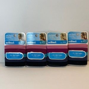 Scunci Hair Ties Ponytail Elastics No Metal Pink Light Blue Black